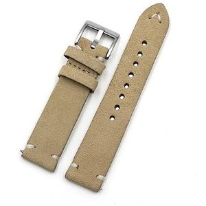 LQXHZ Suede Lederen Horlogebandje Band 18mm 20mm 22mm 24mm Bruin Koffie Horlogebandje Handgemaakte Stiksels Vervanging Polsband For Mannen (Color : Beige, Size : 22mm)