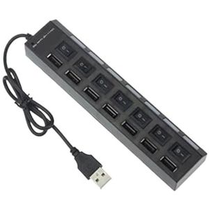 7 Poorten USB-hub LED USB 2.0-adapterhub Hoge Snelheid Multi-poortaansluiting Aan/uit-schakelaar Oplaadpoortsplitter Snel Veilig(7Ports LED Black)