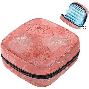MUOOUM Rose Bloemen Lijnen Maandverband Opbergtas Menstruatie Pad Tas Draagbare Menstruatie Cup Pouch met Rits voor Tiener Meisjes Vrouwen Dames