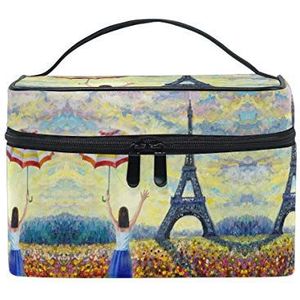 Abstract Parijs Europese stad cosmetische tas organizer rits make-up tassen zakje toilettas voor meisjes vrouwen