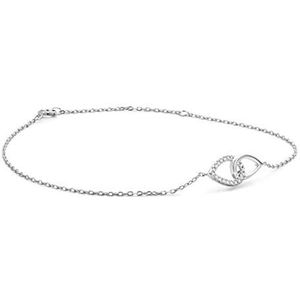 Miore Armband dames diamant armband ketting witgoud 9 karaat / 375 goud elegante armband met dubbele cirkel diamanten briljanten 0,09 karaat, lengte 18 cm armsieraad, 18 centimeters, Wit goud, Diamant