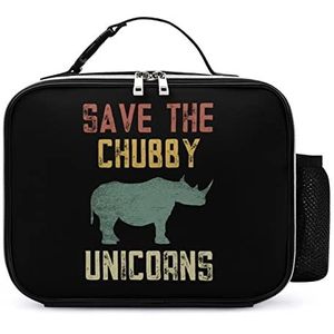Save The Chubby Unicorns draagbare geïsoleerde lunchtassen doos draagtas volwassenen koeltas voor mannen en vrouwen werk picknick