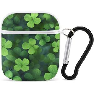 Stevergol St. Patricks Day Clover Leaves Leuke Case voor AirPods 2&1 Schokbestendige Beschermende Hoofdtelefoon Gevallen Cover Met Sleutelhanger voor Mannen Vrouwen
