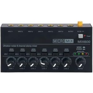 Audiomengtafel, 4/6-kanaals stereolijnmixer met ultralaag ruisniveau Mini professionele geluidsmixer Voeding DC5V Eenvoudige bediening Mixer(MIX600)