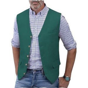 AeoTeokey Linnen vest voor heren, zomerpak, vest, V-hals, lichtgewicht, casual vest, normale pasvorm, Turkoois, XL