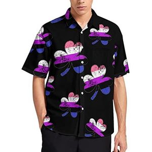 Genderfluid Shamrock Pride Flag Hawaiiaans shirt voor heren, zomer, strand, casual, korte mouwen, button-down shirts met zak