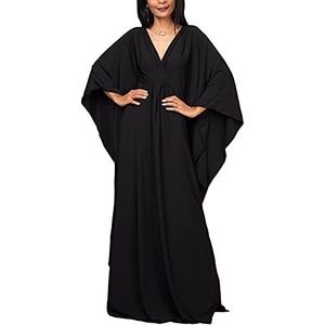 RANMEY Vrouwen Jurk Maxi V Neck Lange jurk Nachtjurk Robe Kamerkleding Body cover Zomer Cover zwempak (Zwart 137 * 113cm)