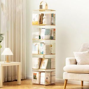 HRTLSS Draaiende boekenplank toren, 5-laags roterende boekenplank, vloerrek, eenvoudige boekenkast student, multifunctioneel, creatieve boekenplank voor woonkamer (34 × 34 × 153 cm)