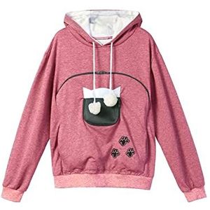 Dames kattenzakje hoodie huisdier hond houder drager sweatershirt jas zakje grote zak hoodie lange mouw trui tops (kleur: roze, maat: medium)