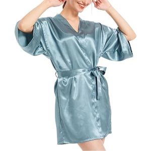 JMORCO Satijnen badjas dames satijnen gewaden badjassen pyjama pyjama nachtkleding nachtkleding halve mouw sexy casual, Celadon, XXL (65-75kg)