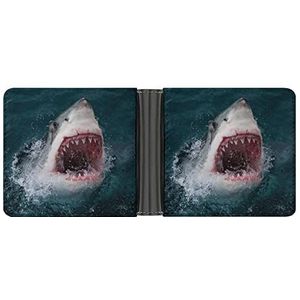 Grote witte haai lederen portemonnee voor heren, minimalistische blokkerende tweevoudige portefeuilles, slanke portemonnee met 6 creditcards