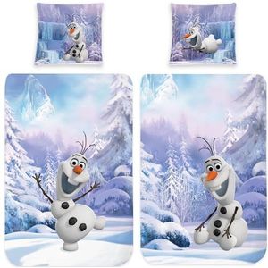 Kinderbeddengoed Frozen, Olaf, Sneeuwpop, 135 x 200 cm + 80 x 80 cm, 100% Katoen, Flanel-Kwaliteit, Met Ritssluiting, Duitse Maat