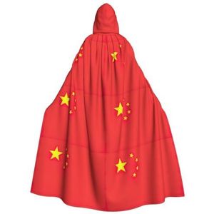 Bxzpzplj Chinese vlag mantel met capuchon voor mannen en vrouwen, volledige lengte Halloween maskerade cape kostuum, 185 cm