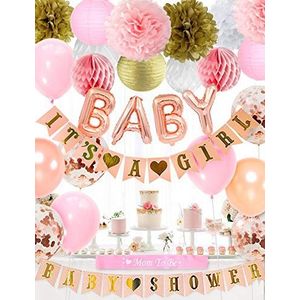 Baby Shower Decoraties voor Meisje Roze en Goud - Het is een meisje Bunting Banner & Baby Foil Ballonnen & Moeder om Sash & Tissue Pom Poms Papier Lantaarns
