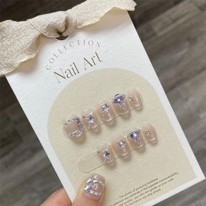 10 stuks handgemaakte pers op nagels kort draagbaar herbruikbaar professionele kunstnagels met strass diamant nagelkunst (Color : 835-XS)