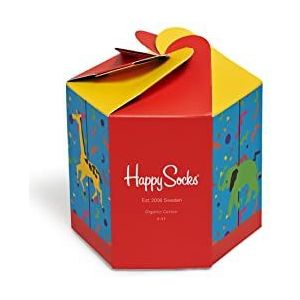 Happy Socks Carousel Gift Box, Kleurrijke en Leuke, Sokken voor kinderen, Rood-Turkoois-Geel 4 paar (2-3Y)