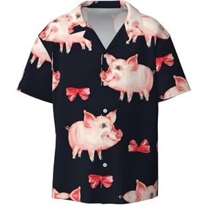 TyEdee Rode Leuke Piggy Print Heren Korte Mouw Jurk Shirts Met Zak Casual Button Down Shirts Business Shirt, Zwart, S