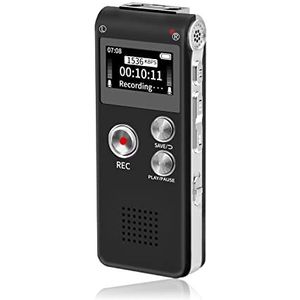 Fikyra 32GB digitale spraakrecorder (Dictafoon), oplaadbare USB, 30 uur continu gebruik, digitale audio en mp3-speler, voor vergaderingen/interviews/lezingen/klasse (zwart)