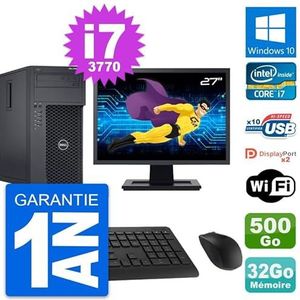 Dell PC Tower T1650 Display, 27 inch, Intel i7-3770 RAM, 32 GB, 500 GB, Windows 10, WiFi (gereviseerd)