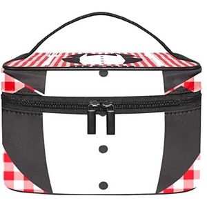 Geruite Rode Make-up Organizer Bag, Reizen Make-up Tas Organizer Case Draagbare Cosmetische Tas voor Vrouwen en Meisjes Toiletartikelen, Meerkleurig, 22.5x15x13.8cm/8.9x5.9x5.4in