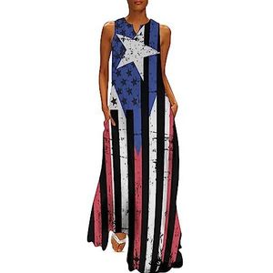 Puerto Rico vlag dames enkellengte jurk slim fit mouwloze maxi-jurk casual zonnejurk 5XL