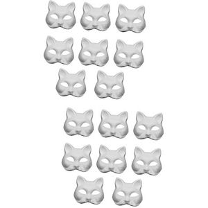 16 stuks pulp masker Diy kattenmaskers Therian Cat Mask Japan Fox Mask Halloween-maskers Kunstschildersets Diy Masker Gezichtsmasker Maskerade Cat Mask Animal Prom Supplies Papier Kind Wit