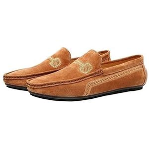 Heren Loafers Kunstleer Stikdetails Suède Vamp Rubberen Zool Platte Hak Comfortabel Lichtgewicht Klassiek Mode Slip On(Light Brown,45 EU)