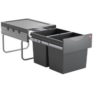Hailo Afvalbak 3641521 | Ruimtebesparende tandem 2x 18 liter | vanaf 40 cm kast met draaideur | 346 x 475 x 336 mm | kunststof onderdelen donkergrijs | metalen delen zilver