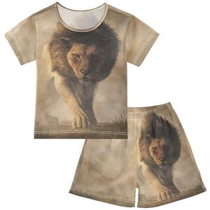 YOUJUNER Kinderpyjama set Afrikaanse wilde leeuw T-shirt met korte mouwen zomer nachtkleding pyjama lounge wear nachtkleding voor jongens meisjes kinderen, Meerkleurig, 12 jaar