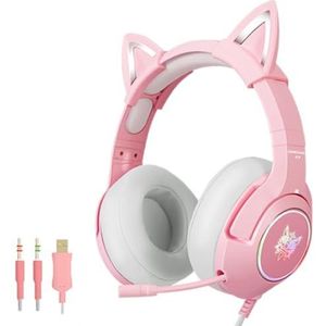 Koptelefoons - Roze Gaming Headset - Met Microfoon - Afneembare Kattenoren - Surround Geluid