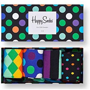 Happy Socks 4-Pack Big Dot Gift Box, Kleurrijke en Leuke, Sokken voor Dames en Heren, Zwart-Blauw-Groente (36-40)