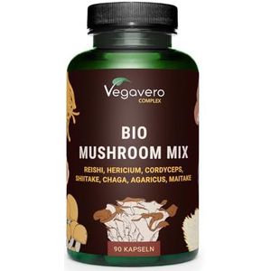 Vegavero Biologisch Paddenstoelen complex | 1300 mg | 7 ORGANISCHE EXTRACTEN: Reishi, Cordyceps, Shiitake, Chaga, Hericium, Agaricus, Maitake | Bèta-glucanen & polysachariden | Vegan