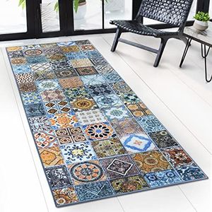 Casa Pura - Tapijtloper ‘Bonita’ | patchwork patroon in vintage look | moderne loper voor hal, keuken, slaapkamer | laagpolig, antislip, geluidsisolerend | Polyamide | 80 x 250 cm