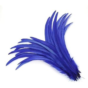 100 stks/partij natuurlijke haan staartveren handwerk hoofdtooi accessoires carnaval pluimen vakantie decoratie tafel centerpieces-koningsblauw 2-25-30cm