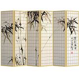 Fine Asianliving Kamerscherm Scheidingswand B240xH180cm 6 Panelen Bamboe Canvas Scherm Twee-zijdig Print Art 203-311-6