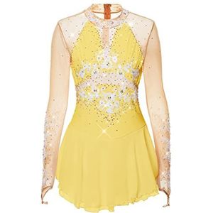 Nnnydjy Meisjes Kant Kunstschaatsen Prestaties Jurk Haak Vinger Lange Mouwen Gymnastiek Turnpakje Dames Handgemaakte Schaatsen Danswedstrijd Kleding Met Diamant,D,11_13Years