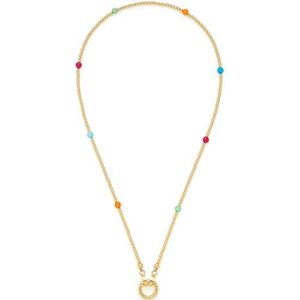 Leonardo Jewels Clip & Mix Smile, korte ketting van goudkleurig roestvrij staal, kleurrijke agaatkralen, voor het ophangen van bedels, lengte 45 cm, sieraden dames, 023749, 45 cm, Roestvrij staal,