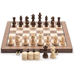 Schaakspel Bordspellen 15 inch Walnut Handgemaakte schaakcontroles Hout Set met 2 extra Queens, 2 in 1 bordspel met vilt-bord binnen for opslag Games voor Volwassenen