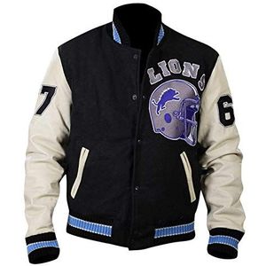 Aksah Fashion Detroit Lions Beverly Hills Cop Sports Baseball Varsity wollen jas met leren mouwen voor heren, Wol met PU-leren mouwen, XL