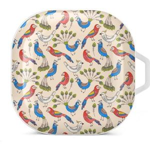 Papegaaien en pauwen oordopjes hoesje compatibel met Samsung hard shell beschermhoes wit stijl