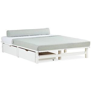 Homestyle4u 2288, houten bed palletbed 140x200 cm 2 laden bedframe met lattenbodem wit grenen massief hout
