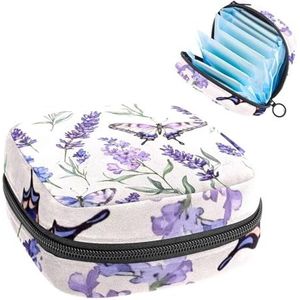 Paarse lavendel bloemen en vlinders maandverband opbergtas, grote menstruatie cup zakje met rits, menstruatie pads tas winkel panty voeringen tampons voor meisjes vrouwen