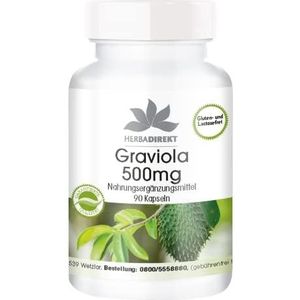 Graviola 500mg - 90 capsules voor 90 dagen, graviola fruitpoeder, veganistisch | HERBADIREKT by Warnke Vitalstoffe - Duitse apothekerskwalitei