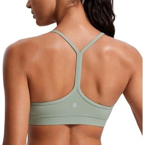 CRZ YOGA Vrouwen Low Impact Strappy Gewatteerde Sport BH Y Racer Back Spaghetti Riemen Yoga BH Tops Groene Palm Hof XS