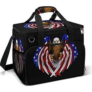 American Eagle USA Vlag Bald Eagle Grappige Koeltas Opvouwbare Draagbare Geïsoleerde Zakken Lunch Tote Tas met Meerdere Zakken voor Strand, Picknick, Camping, Werk