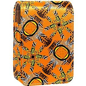 Make-up Lippenstift Case voor Buiten Oranje Bruin Draagbare Lipstick Organizer met Spiegel Dames Mini Make-up Tas Neemt Tot 3 Lippenstift