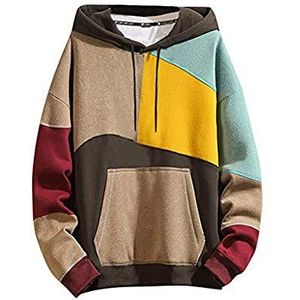 Hoodies Heren Color Block O-hals Pullover Casual Hooded Sweatshirt, Zwart, XXL