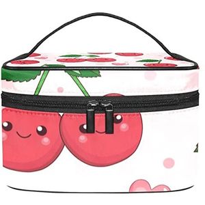 Make-up Organizer Bag, Reizen Make-up Tas Organizer Case Draagbare Cosmetische Tas voor Vrouwen en Meisjes Toiletries Leuke Cartoon Rode Cherry, Meerkleurig, 22.5x15x13.8cm/8.9x5.9x5.4in