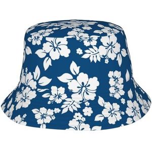 Hawaii Bucket Hoed met bloemenprint, uniseks, lichtgewicht schattige polyester emmerhoed voor reizen, vissen, zonnehoed, Hawaii Bloem, Eén Maat