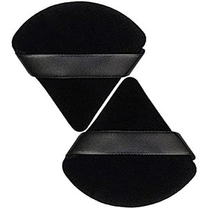 2 stuks Stadux Triangle Powder Puff, herbruikbare poederdonsje met riem voor eenvoudig gebruik, make-upspons perfect voor geperst poeder, fluwelen poederdonsje voor droge en natte make-up (zwart/zwart